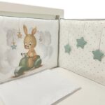 Komplet posteljina za krevetac Zeka na motoru mint