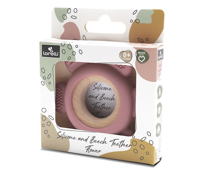 LORELLI SILIKONSKO DRVENA GLODALICA ZA BEBE FLOWER - NATURAL DEEP PINK - Slika 2