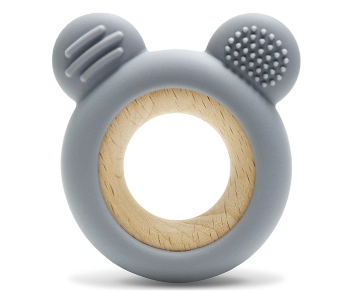 LORELLI SILIKONSKO DRVENA GLODALICA ZA BEBE BEAR - NATURAL GREY - Slika 3
