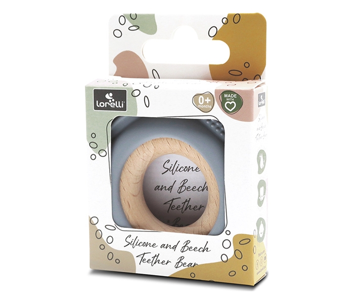 LORELLI SILIKONSKO DRVENA GLODALICA ZA BEBE BEAR - NATURAL GREY - Slika 2